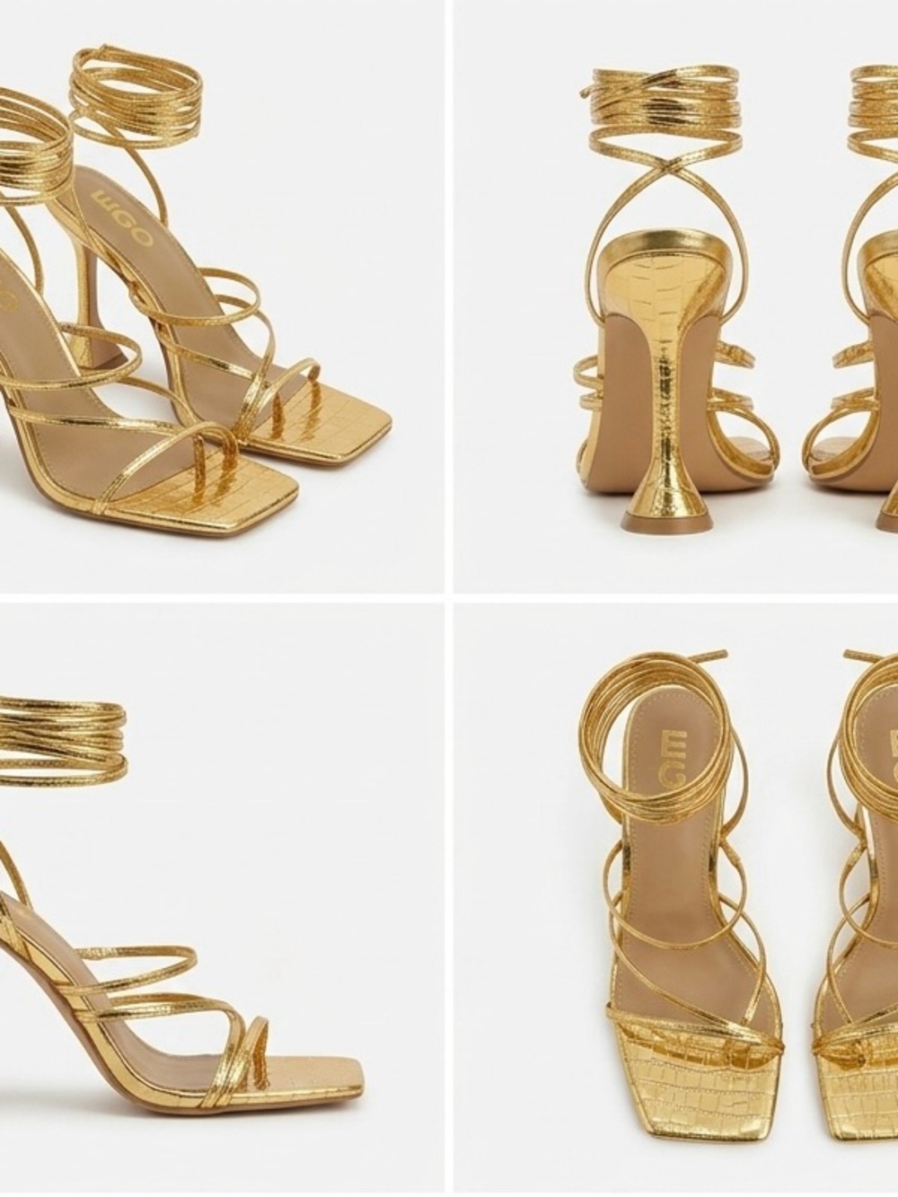 Ego official Gold Strappy Block Heel Sandals